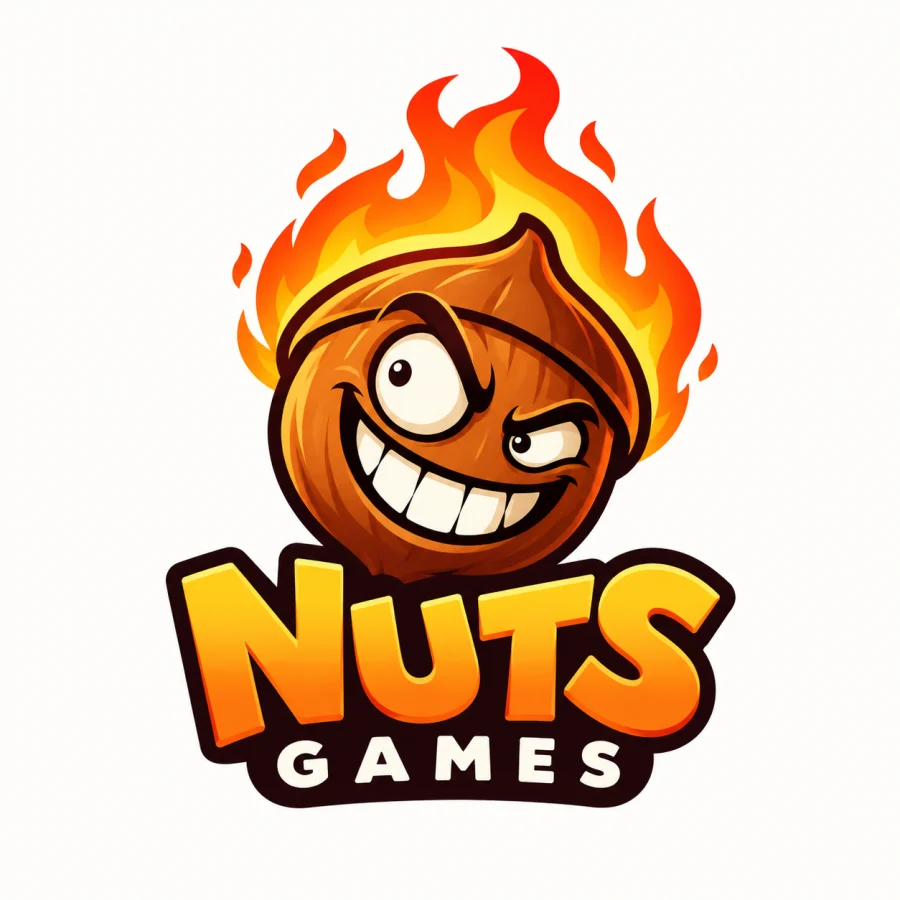 Nuts Games — a wild smiling nut with flaming hair